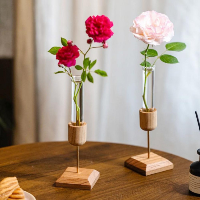 Plant Propagation Station Wooden Stand with Glass Test Tube Vase Desktop Hydroponic Planter for Home Office Decor Floral Arrangements