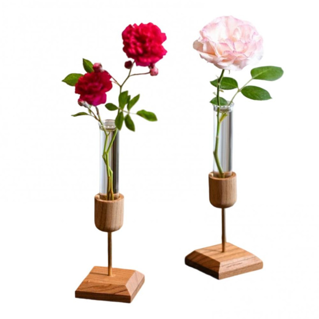 Plant Propagation Station Wooden Stand with Glass Test Tube Vase Desktop Hydroponic Planter for Home Office Decor Floral Arrangements