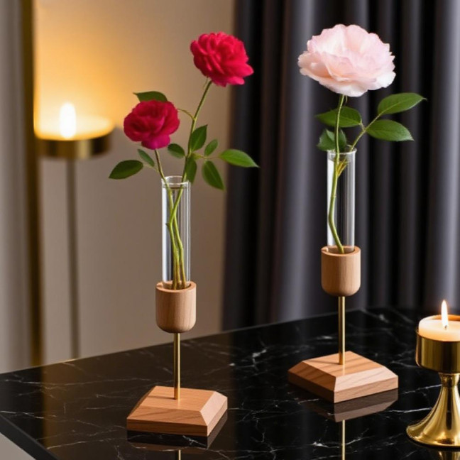 Plant Propagation Station Wooden Stand with Glass Test Tube Vase Desktop Hydroponic Planter for Home Office Decor Floral Arrangements