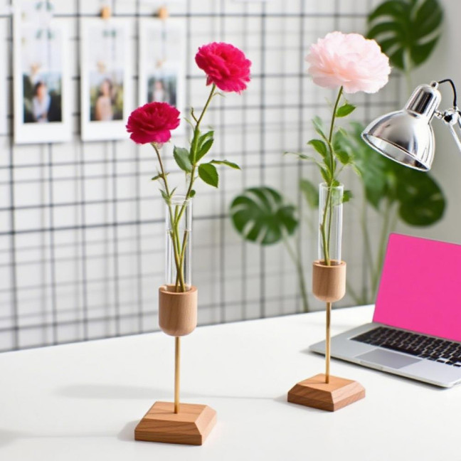 Plant Propagation Station Wooden Stand with Glass Test Tube Vase Desktop Hydroponic Planter for Home Office Decor Floral Arrangements