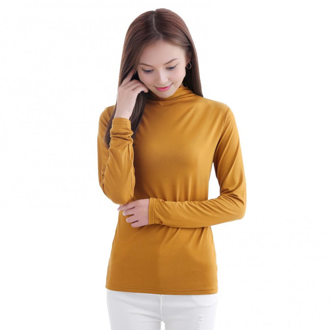 Women Tops Modal Long Sleeve Turtle Neck Solid Color Base Shirt Figure-flattering Women Shirt Daily Wear
