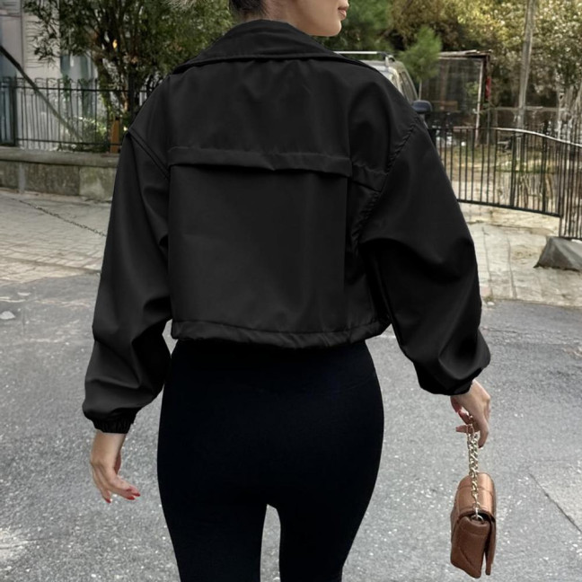 Women Cropped Utility Jacket Zip Up Oversized Anorak Coat with Pockets Autumn Drawstring Short Outerwear Women Cropped Utility Jacket Zip Up Oversized Anorak Coat with Pockets Autumn Drawstring Short Outerwear