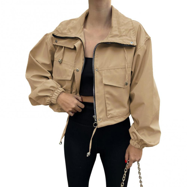 Women Cropped Utility Jacket Zip Up Oversized Anorak Coat with Pockets Autumn Drawstring Short Outerwear Women Cropped Utility Jacket Zip Up Oversized Anorak Coat with Pockets Autumn Drawstring Short Outerwear
