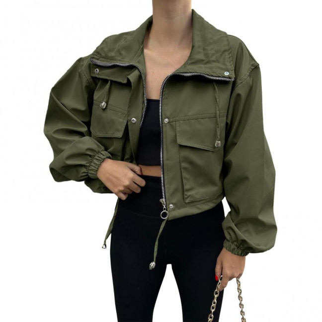 Women Cropped Utility Jacket Zip Up Oversized Anorak Coat with Pockets Autumn Drawstring Short Outerwear Women Cropped Utility Jacket Zip Up Oversized Anorak Coat with Pockets Autumn Drawstring Short Outerwear