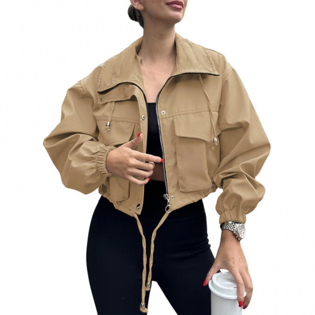 Women Cropped Utility Jacket Zip Up Oversized Anorak Coat with Pockets Autumn Drawstring Short Outerwear Women Cropped Utility Jacket Zip Up Oversized Anorak Coat with Pockets Autumn Drawstring Short Outerwear
