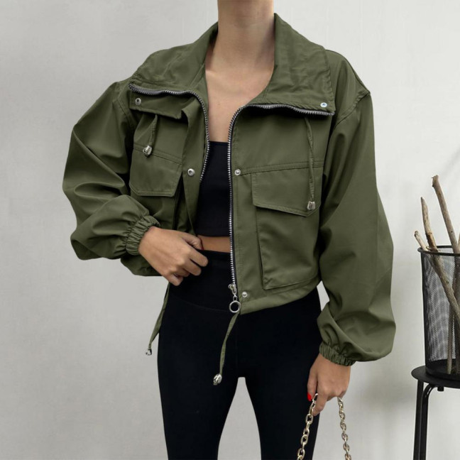 Women Cropped Utility Jacket Zip Up Oversized Anorak Coat with Pockets Autumn Drawstring Short Outerwear Women Cropped Utility Jacket Zip Up Oversized Anorak Coat with Pockets Autumn Drawstring Short Outerwear