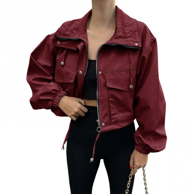 Women Cropped Utility Jacket Zip Up Oversized Anorak Coat with Pockets Autumn Drawstring Short Outerwear Women Cropped Utility Jacket Zip Up Oversized Anorak Coat with Pockets Autumn Drawstring Short Outerwear
