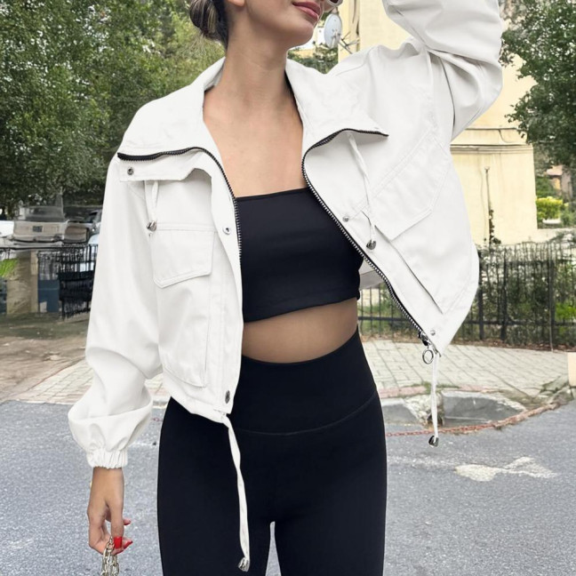 Women Cropped Utility Jacket Zip Up Oversized Anorak Coat with Pockets Autumn Drawstring Short Outerwear Women Cropped Utility Jacket Zip Up Oversized Anorak Coat with Pockets Autumn Drawstring Short Outerwear