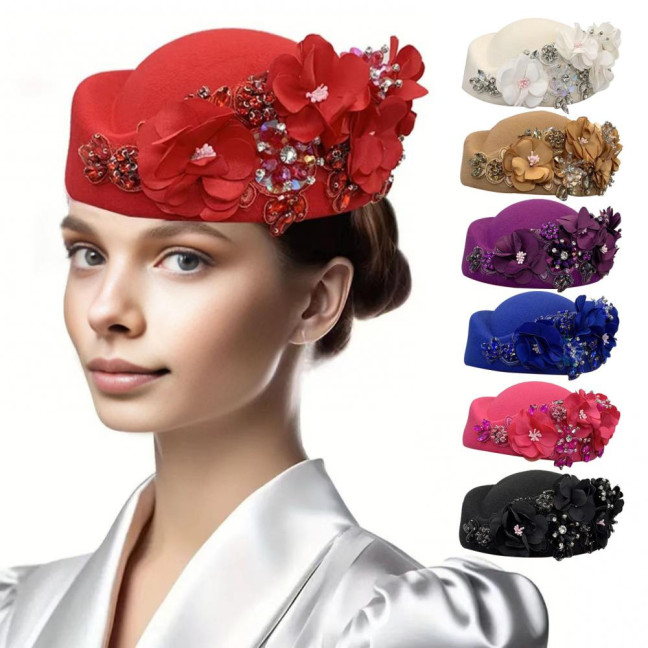 Tea Party Hat for Women Girls Fabric Flower Fascinators Hat Vintage Cocktail Party Pillbox Hat Role Play Bowler Party Accessory