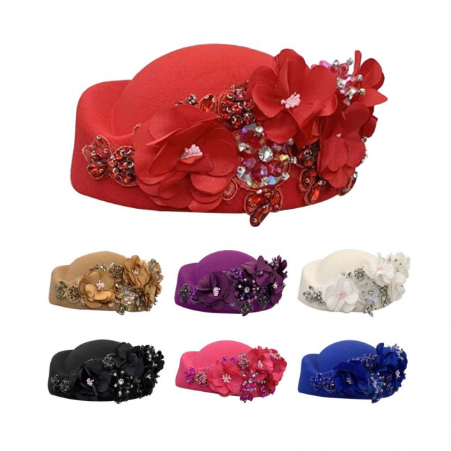 Tea Party Hat for Women Girls Fabric Flower Fascinators Hat Vintage Cocktail Party Pillbox Hat Role Play Bowler Party Accessory