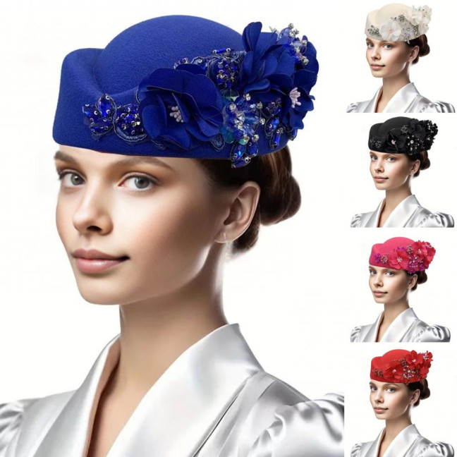 Tea Party Hat for Women Girls Fabric Flower Fascinators Hat Vintage Cocktail Party Pillbox Hat Role Play Bowler Party Accessory