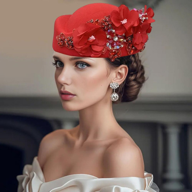 Tea Party Hat for Women Girls Fabric Flower Fascinators Hat Vintage Cocktail Party Pillbox Hat Role Play Bowler Party Accessory