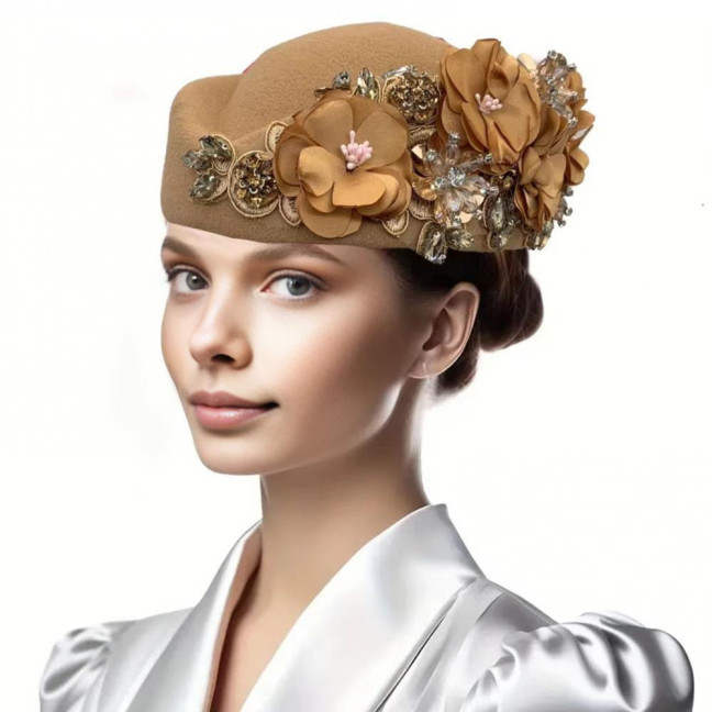 Tea Party Hat for Women Girls Fabric Flower Fascinators Hat Vintage Cocktail Party Pillbox Hat Role Play Bowler Party Accessory