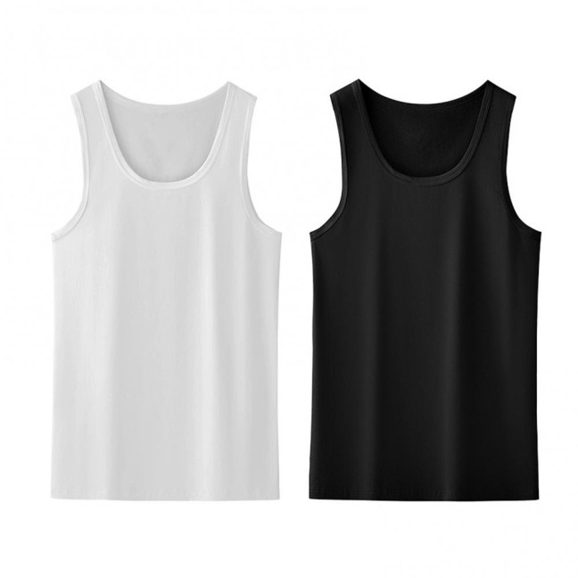 2Pcs Men Vest Round Neck Sleeveless Solid Color Muscle Tank Tops Gym Bodybuilding Running Sportwear Summer Clothing