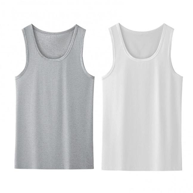 2Pcs Men Vest Round Neck Sleeveless Solid Color Muscle Tank Tops Gym Bodybuilding Running Sportwear Summer Clothing