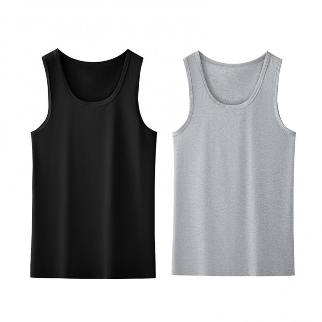 2Pcs Men Vest Round Neck Sleeveless Solid Color Muscle Tank Tops Gym Bodybuilding Running Sportwear Summer Clothing