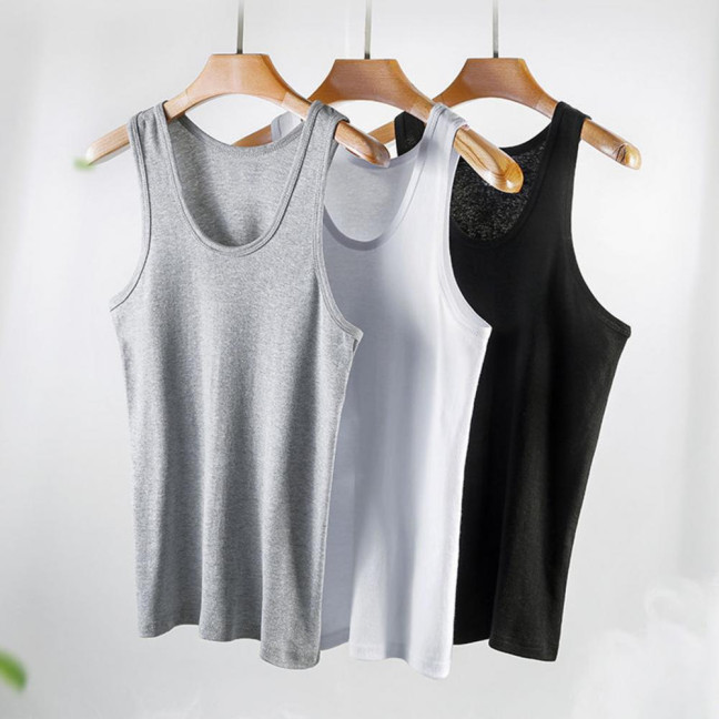 2Pcs Men Vest Round Neck Sleeveless Solid Color Muscle Tank Tops Gym Bodybuilding Running Sportwear Summer Clothing