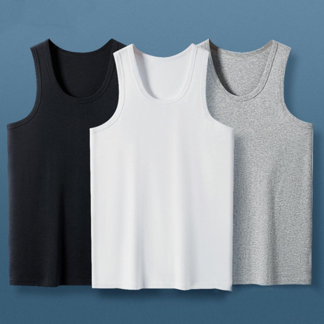 2Pcs Men Vest Round Neck Sleeveless Solid Color Muscle Tank Tops Gym Bodybuilding Running Sportwear Summer Clothing