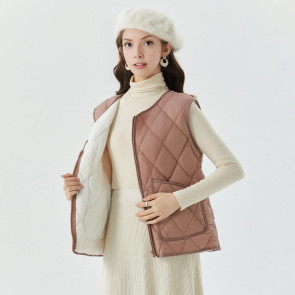 Women's Quilted Vest Casual Sleeveless Coat Fleece Lined Zip Up Jacket Autumn Winter Warm Outerwear with Pockets