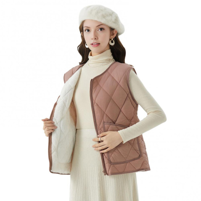 Women's Quilted Vest Casual Sleeveless Coat Fleece Lined Zip Up Jacket Autumn Winter Warm Outerwear with Pockets