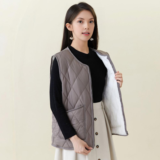 Women's Quilted Vest Casual Sleeveless Coat Fleece Lined Zip Up Jacket Autumn Winter Warm Outerwear with Pockets