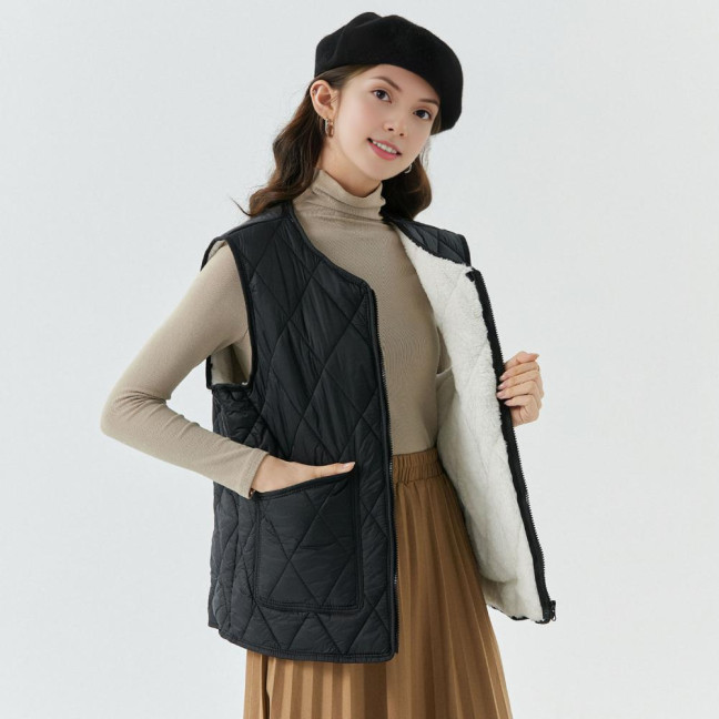 Women's Quilted Vest Casual Sleeveless Coat Fleece Lined Zip Up Jacket Autumn Winter Warm Outerwear with Pockets