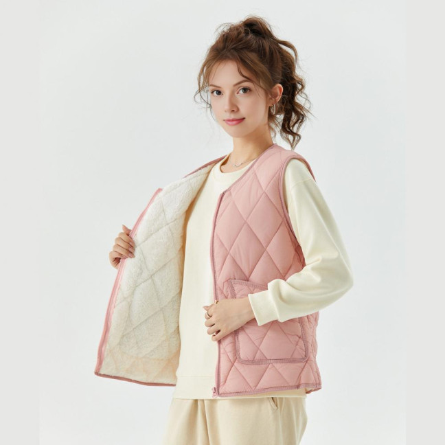 Women's Quilted Vest Casual Sleeveless Coat Fleece Lined Zip Up Jacket Autumn Winter Warm Outerwear with Pockets