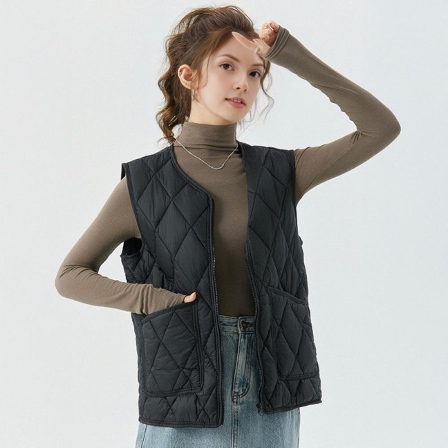 Women's Quilted Vest Casual Sleeveless Coat Fleece Lined Zip Up Jacket Autumn Winter Warm Outerwear with Pockets