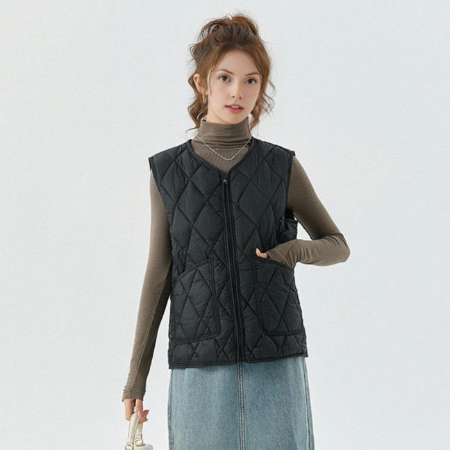 Women's Quilted Vest Casual Sleeveless Coat Fleece Lined Zip Up Jacket Autumn Winter Warm Outerwear with Pockets