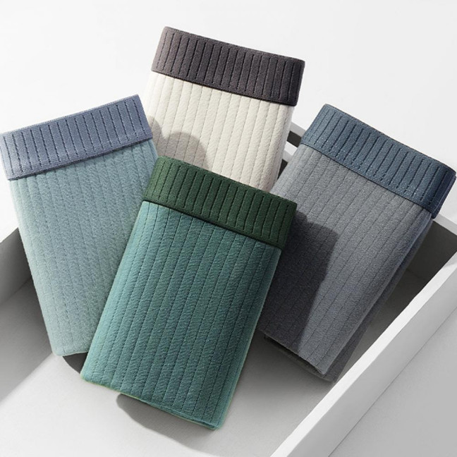 Men Boxer Underwear Elastic Mid-Waist Design U-Convex Shorts Briefs Patchwork Color Ribbed U-Convex Panties