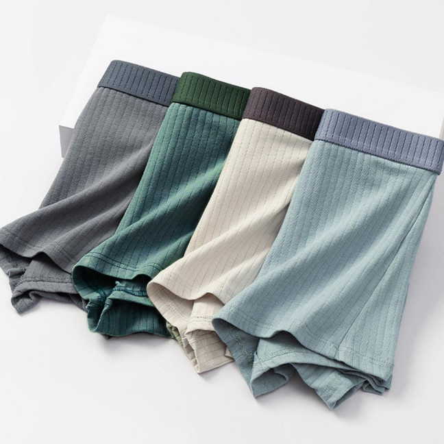 Men Boxer Underwear Elastic Mid-Waist Design U-Convex Shorts Briefs Patchwork Color Ribbed U-Convex Panties