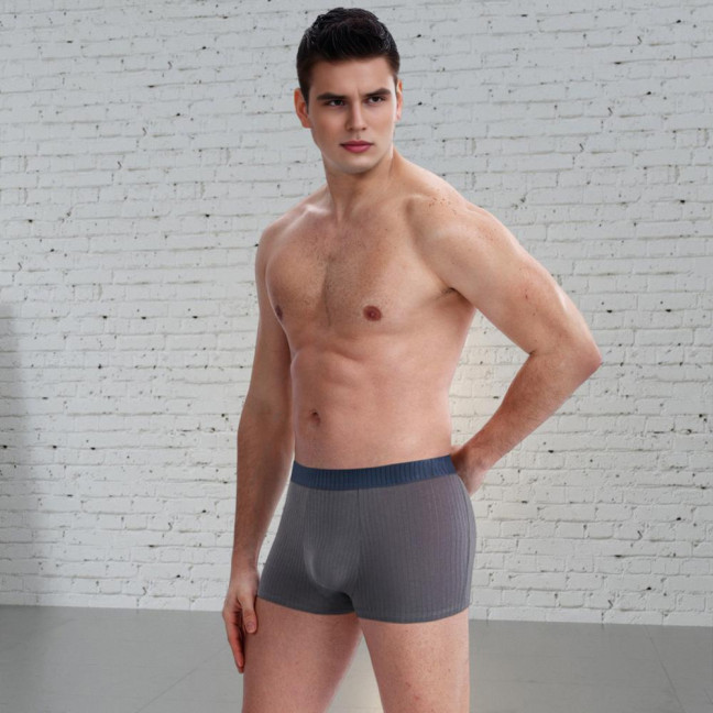 Men Boxer Underwear Elastic Mid-Waist Design U-Convex Shorts Briefs Patchwork Color Ribbed U-Convex Panties