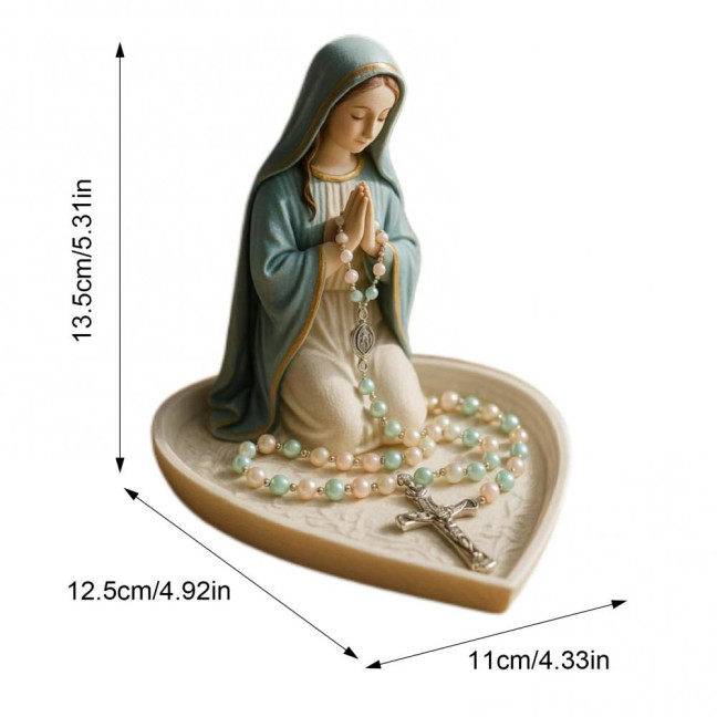 Virgin Mary Rosary Holder Resin Mary or Jesus Figurine Jewelry Dish Our Lady Prayer Rosary Dish Religious Gift Catholic Decor for Home Bedroom Personal Devotional