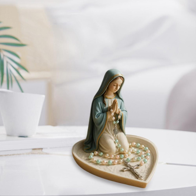 Virgin Mary Rosary Holder Resin Mary or Jesus Figurine Jewelry Dish Our Lady Prayer Rosary Dish Religious Gift Catholic Decor for Home Bedroom Personal Devotional