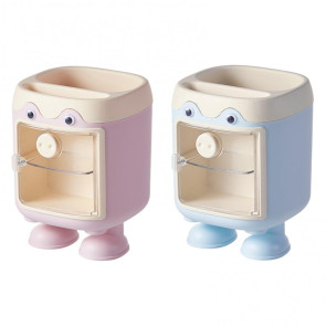 Cute Cartoon Pig Pen Holder Multi-Grid Desk Organizer with Drawer Multi-functional Cosmetic Makeup Brush Holder for Home Office School Supplies