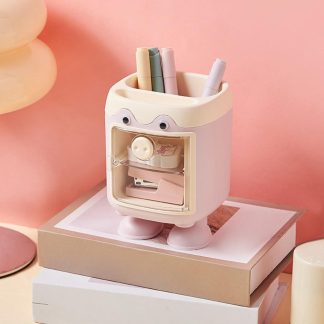 Cute Cartoon Pig Pen Holder Multi-Grid Desk Organizer with Drawer Multi-functional Cosmetic Makeup Brush Holder for Home Office School Supplies Cute Cartoon Pig Pen Holder Multi-Grid Desk Organizer with Drawer Multi-functional Cosmetic Makeup Brush Holder for Home Office School Supplies