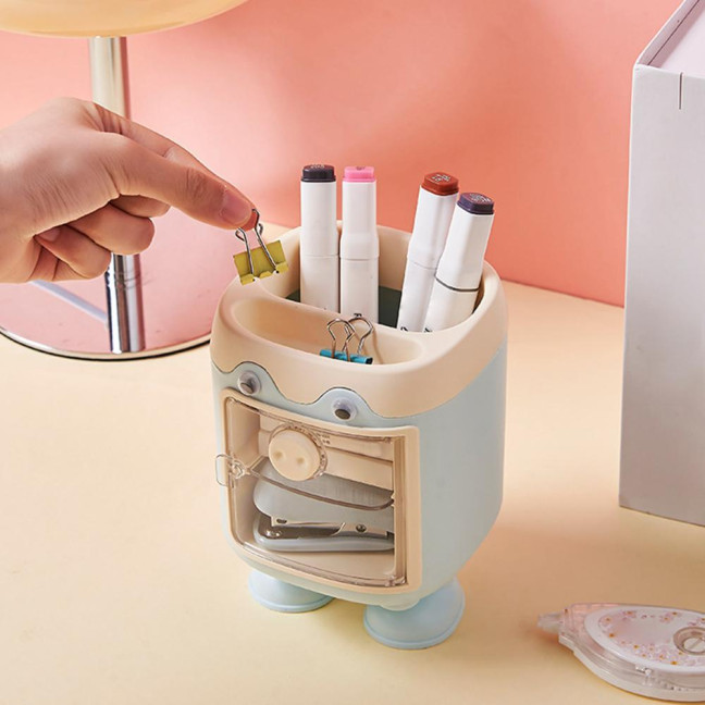 Cute Cartoon Pig Pen Holder Multi-Grid Desk Organizer with Drawer Multi-functional Cosmetic Makeup Brush Holder for Home Office School Supplies Cute Cartoon Pig Pen Holder Multi-Grid Desk Organizer with Drawer Multi-functional Cosmetic Makeup Brush Holder for Home Office School Supplies