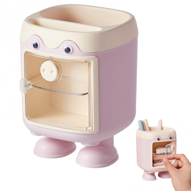 Cute Cartoon Pig Pen Holder Multi-Grid Desk Organizer with Drawer Multi-functional Cosmetic Makeup Brush Holder for Home Office School Supplies Cute Cartoon Pig Pen Holder Multi-Grid Desk Organizer with Drawer Multi-functional Cosmetic Makeup Brush Holder for Home Office School Supplies