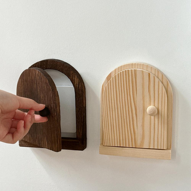 Wooden Door Light Switch Cover Baby Proofing Electrical Wall Outlet Protective Cover Wall Panel Socket Door Shape Decorative Frame 