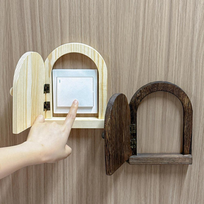 Wooden Door Light Switch Cover Baby Proofing Electrical Wall Outlet Protective Cover Wall Panel Socket Door Shape Decorative Frame 
