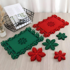 12Pcs Felt Placemat Set Christmas-Themed Table Decor Heat-Resistant Coasters Holiday Dining Mats for Parties Restaurants Home