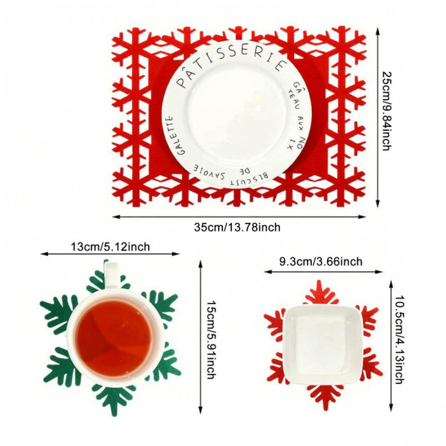 12Pcs Felt Placemat Set Christmas-Themed Table Decor Heat-Resistant Coasters Holiday Dining Mats for Parties Restaurants Home