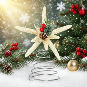 Christmas Starfish Tree Topper Coastal Beach Treetop Ornament with Red Berries Pine Cone for Holiday Xmas Home Indoor Outdoor Decor