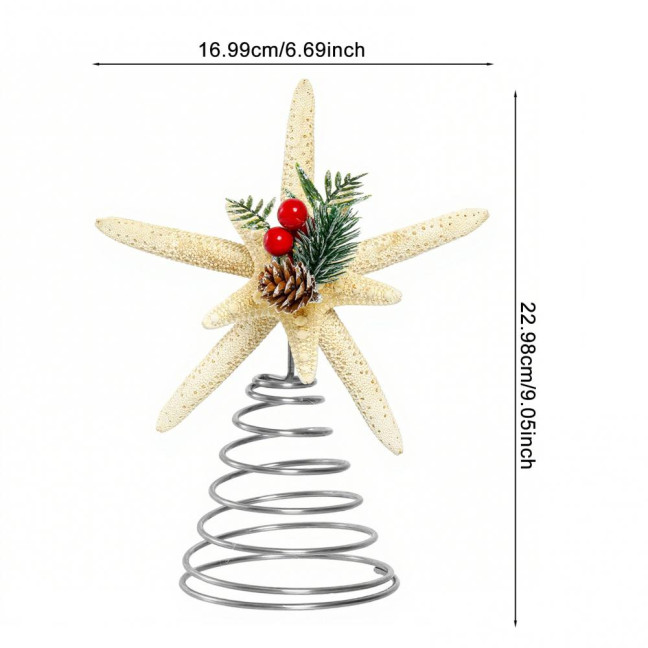 Christmas Starfish Tree Topper Coastal Beach Treetop Ornament with Red Berries Pine Cone for Holiday Xmas Home Indoor Outdoor Decor
