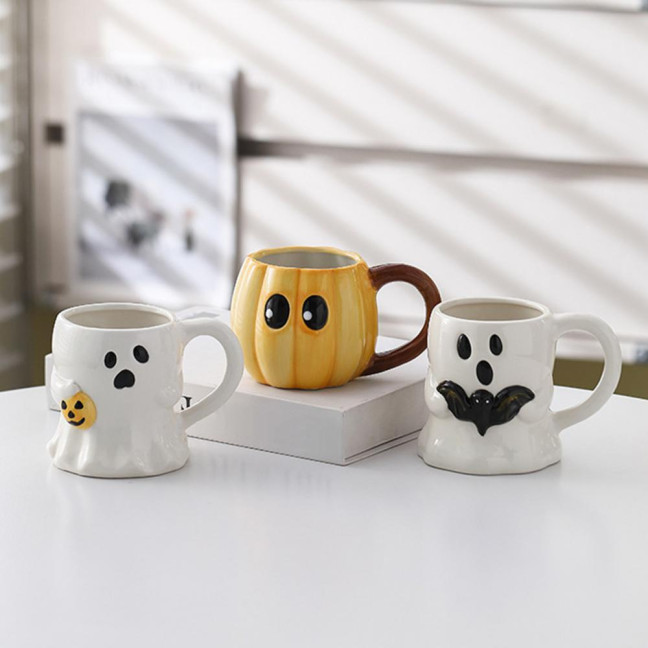 Halloween Ceramic Mug Cute Ghost Pumpkin Cup Reusable Spooky Coffee Cup with Lid Unique Halloween Party Gifts