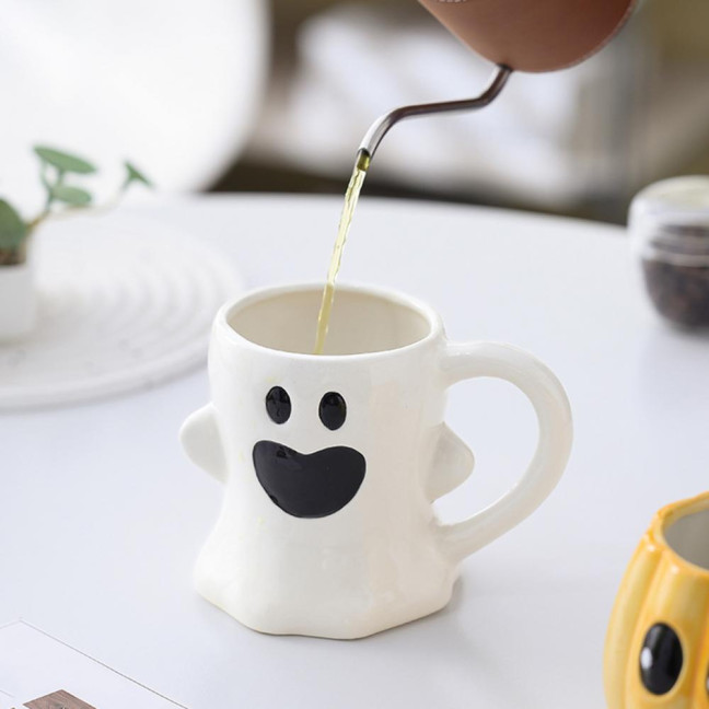 Halloween Ceramic Mug Cute Ghost Pumpkin Cup Reusable Spooky Coffee Cup with Lid Unique Halloween Party Gifts