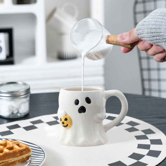 Halloween Ceramic Mug Cute Ghost Pumpkin Cup Reusable Spooky Coffee Cup with Lid Unique Halloween Party Gifts
