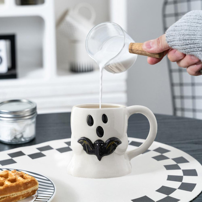 Halloween Ceramic Mug Cute Ghost Pumpkin Cup Reusable Spooky Coffee Cup with Lid Unique Halloween Party Gifts