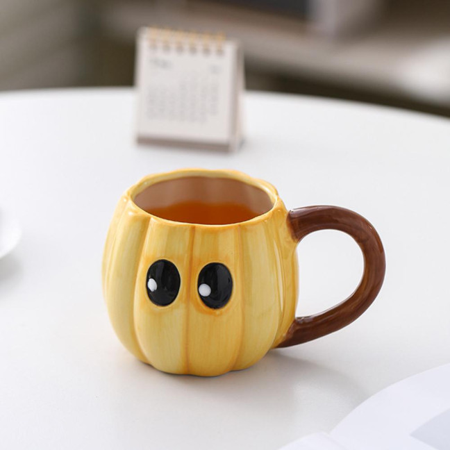Halloween Ceramic Mug Cute Ghost Pumpkin Cup Reusable Spooky Coffee Cup with Lid Unique Halloween Party Gifts