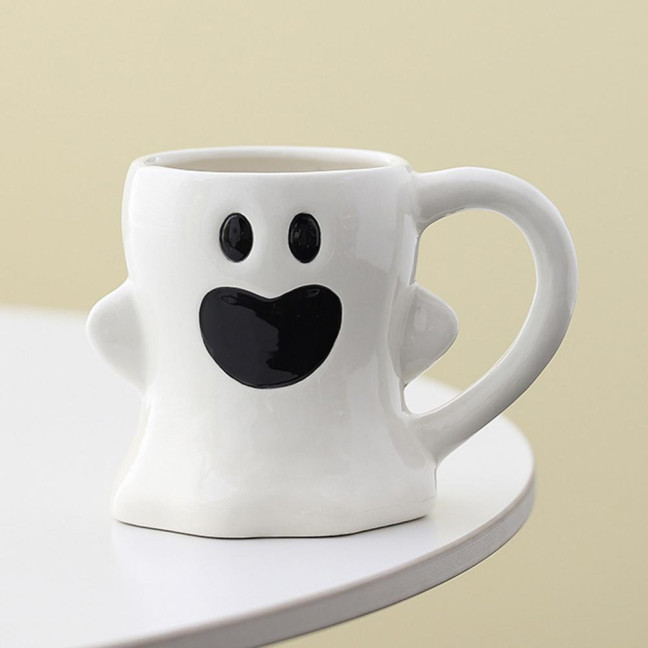 Halloween Ceramic Mug Cute Ghost Pumpkin Cup Reusable Spooky Coffee Cup with Lid Unique Halloween Party Gifts